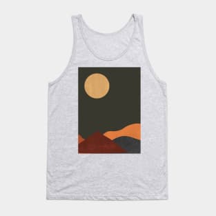 Sun & Moon Artwork With mountains. Boho art of moon at night and terracotta mountains. Tank Top